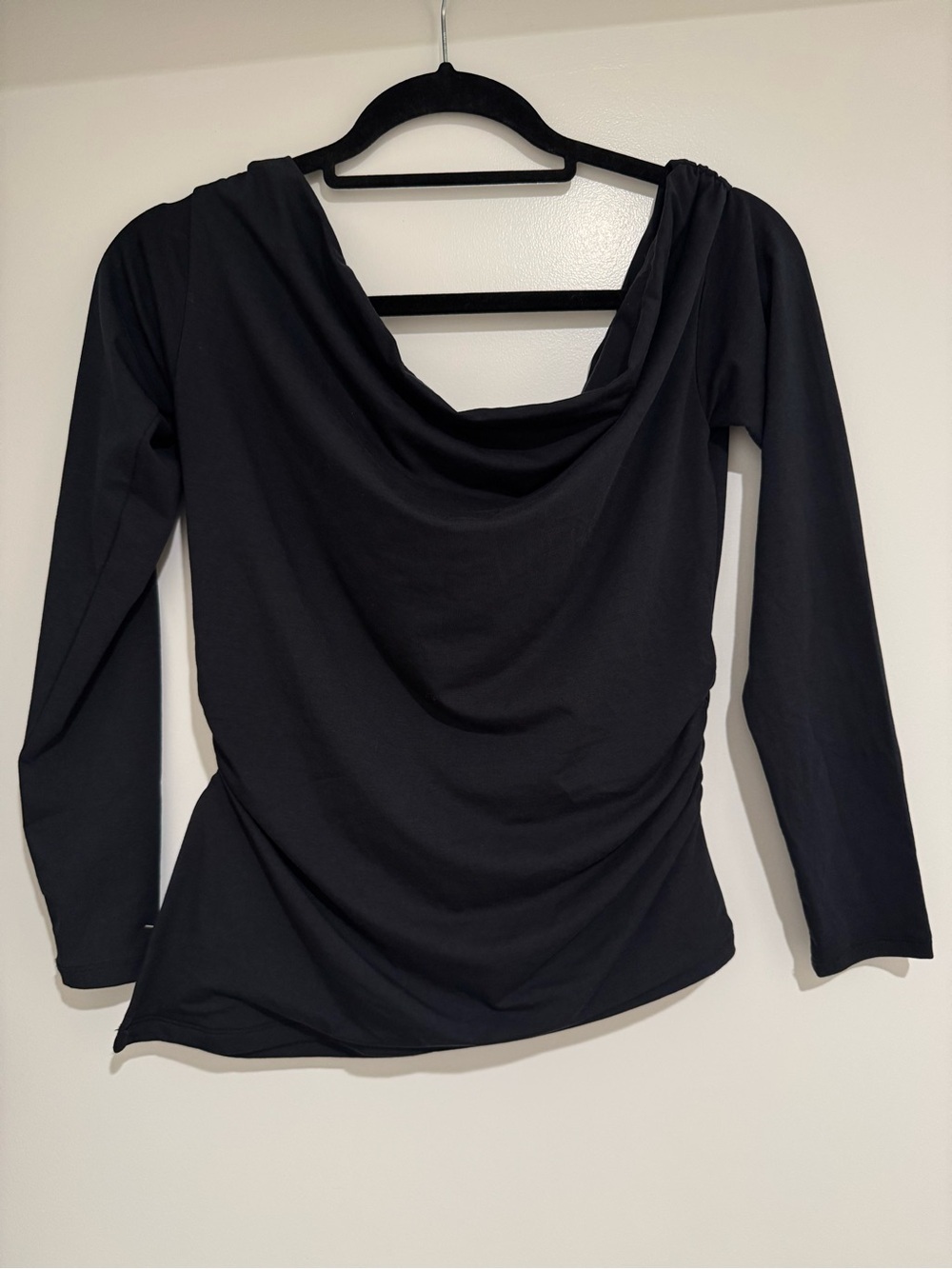 Abercrombie Modal Blend Black Draped Off The Shoulder Long Sleeve Top Medium - Picture 6 of 8